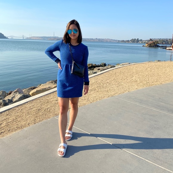 TOPSHOP Blue & Black Sweater Terry Texture Dress - Picture 1 of 8